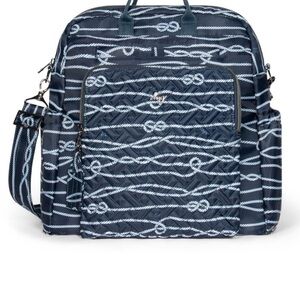 LUG SONATA NAUTICAL NAVY TOTE BAG with Removable Crossbody Strap & Puller EUC